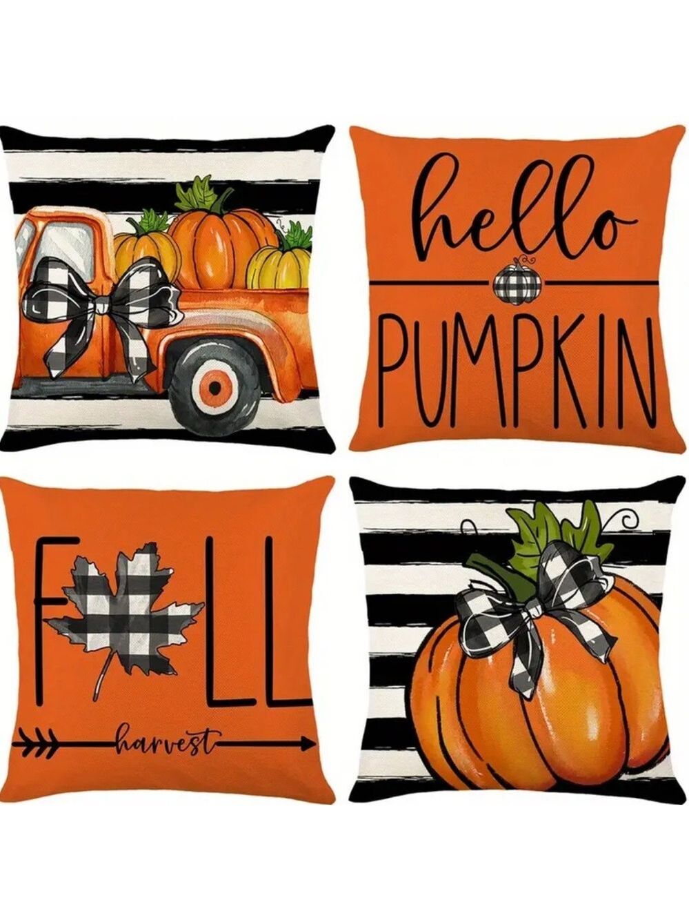 Set of 4 Fall Pumpkin Throw Pillow Covers